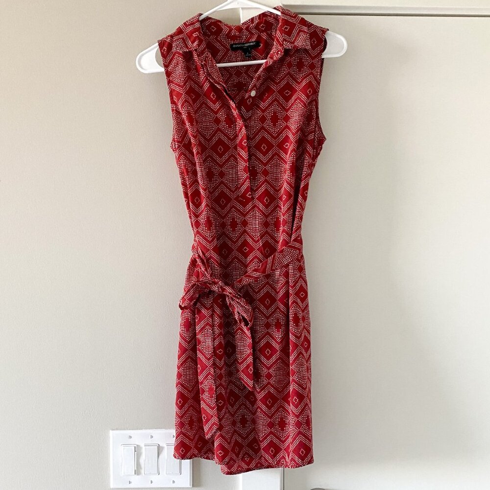 Banana Republic Printed Brick Red Quarter Button down Shirt Dress Size 4 Golf